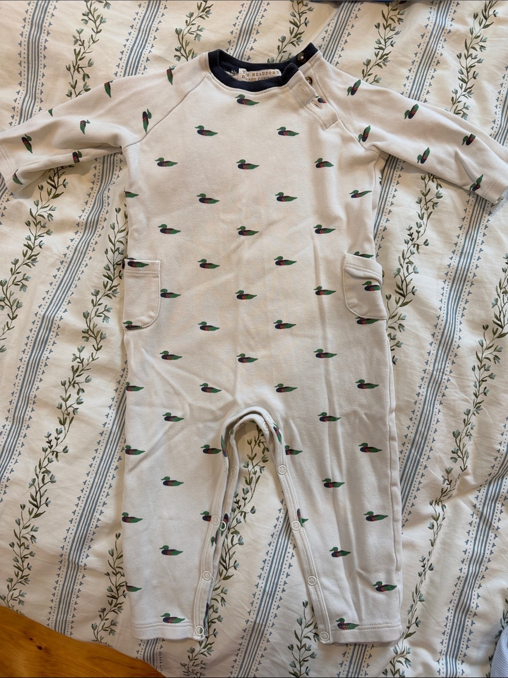 The Beaufort Bonnet Company Cream One-Piece with Green & Brown Duck Print